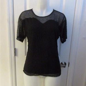 WINNIE & JOE BLACK SCOOP NECK BEADED TOP L